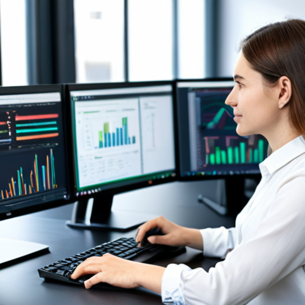 **

A professional female software engineer in a modern, brightly lit office. She's wearing a stylish but modest blouse and trousers, sitting at a clean desk with multiple monitors. Code is visible on one screen. Background includes blurred office activity and plants. Perfect anatomy, correct proportions, natural pose, well-formed hands, proper finger count. Safe for work, appropriate content, fully clothed, professional.

**