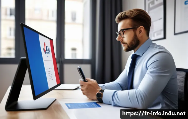 정보처리 자격증 취득 후 대기업 취업 성공 스토리 - A professional French IT recruiter in a modern office, reviewing a candidate&rsquo;s r&eacute;sum&eacute; with a highlig...