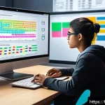 정보처리 실기 시험에서 가장 어려운 문제 해설 - A detailed digital illustration of a modern classroom scene in a French university setting, featurin...