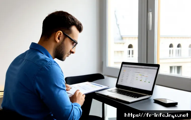 정보처리기사 취득과 소프트웨어 개발의 연계성 - Photorealistic French software developer in a bright Paris co-working office, reviewing a profession...